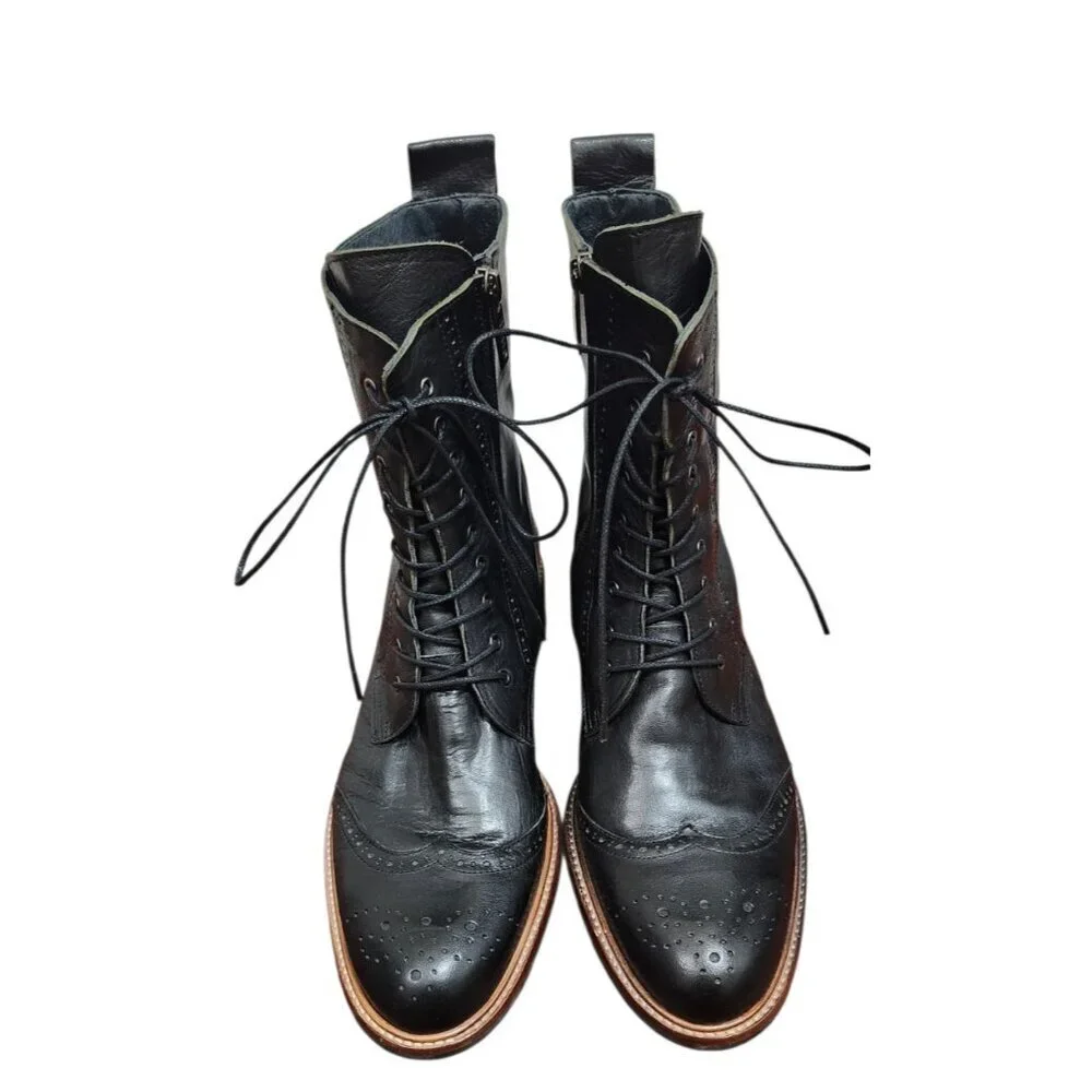 DuoBoots UK Men’s EU 43 Black Leather Brogue Lace Up Ankle Boots